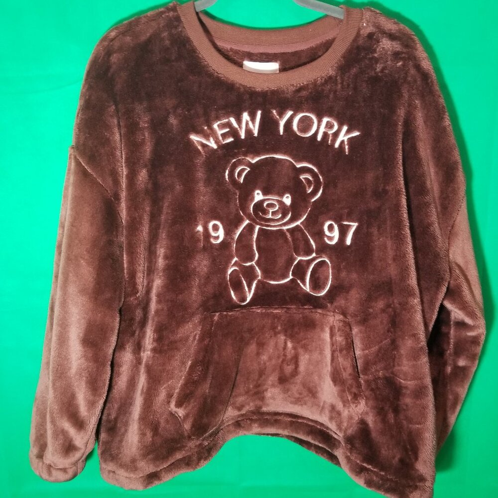No Comment Faux Fur Brown Sweatshirt Women's Plus Size‎ 2X Soft Cozy Bear
